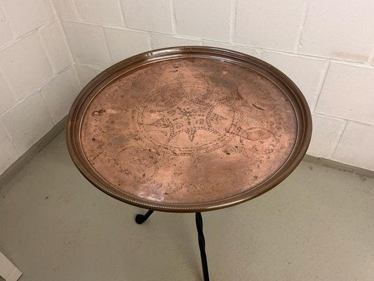 Antique Side Table with Wrought Iron Legs and Copper Table Top-SZM-1768568