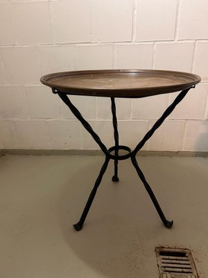 Antique Side Table with Wrought Iron Legs and Copper Table Top-SZM-1768568