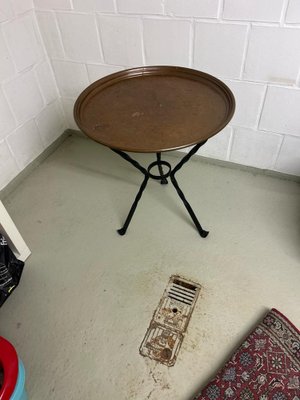 Antique Side Table with Wrought Iron Legs and Copper Table Top-SZM-1768568