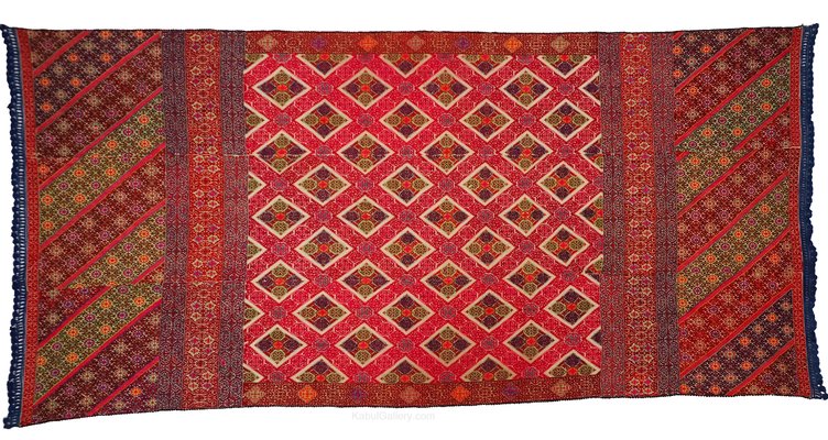 Antique Silk Embroidered Wall Hanging, Swat Valley Pulkari, 1890s-UZN-1433735