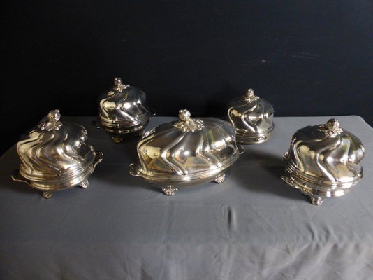 Antique Silver Metal Bells, Set of 5-WSV-667077