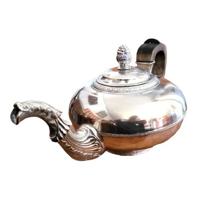 Antique Silver-Plated and Wood Teapot with Cover, 1800s-TCS-1373162