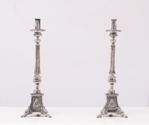 Antique Silver-Plated Church Candleholders, France, 1850s, Set of 2-GCG-1759461