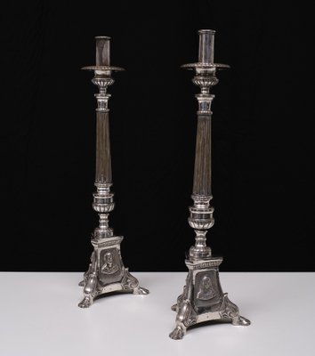 Antique Silver-Plated Church Candleholders, France, 1850s, Set of 2-GCG-1759461