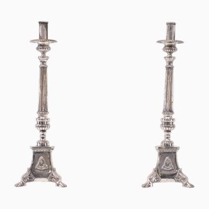 Antique Silver-Plated Church Candleholders, France, 1850s, Set of 2-GCG-1759461