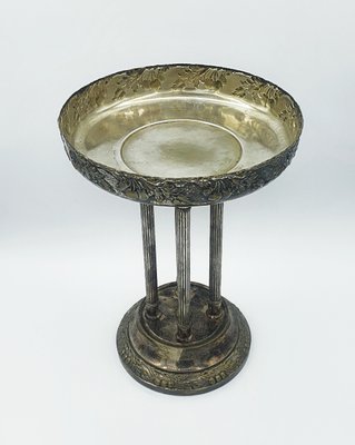 Antique Silver-Plated Metal Centerpiece with Glass Bowl-OZS-1388770