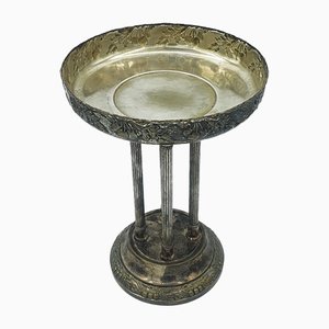 Antique Silver-Plated Metal Centerpiece with Glass Bowl-OZS-1388770