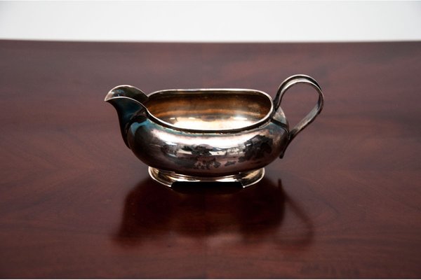 Antique Silver Tray with Sugar Bowl and Milk Jug, Set of 3-BXB-1427503