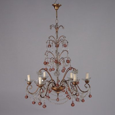 Antique Six-Light Chandelier in Metal and Glass-VMM-2033301