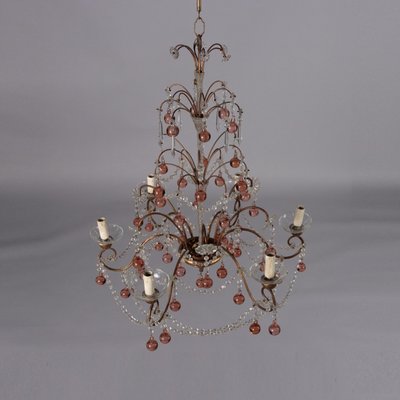 Antique Six-Light Chandelier in Metal and Glass-VMM-2033301