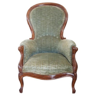 Antique Sold Walnut Armchair with Velvet Seat, 1850s-DCO-1299640