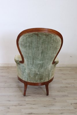 Antique Sold Walnut Armchair with Velvet Seat, 1850s-DCO-1299640