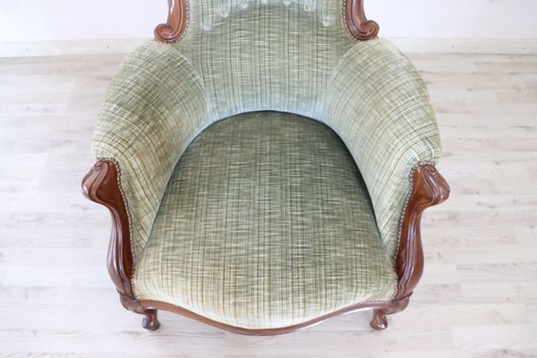 Antique Sold Walnut Armchair with Velvet Seat, 1850s-DCO-1299640