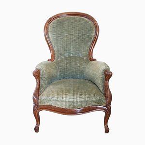 Antique Sold Walnut Armchair with Velvet Seat, 1850s-DCO-1299640