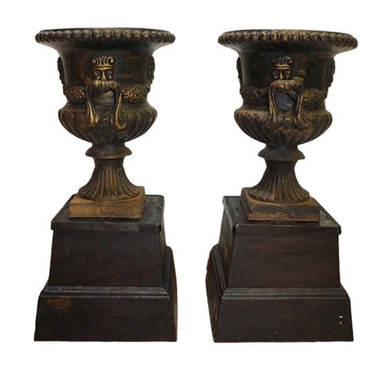 Antique Spanish Cast Iron Flower Pots, Set of 2