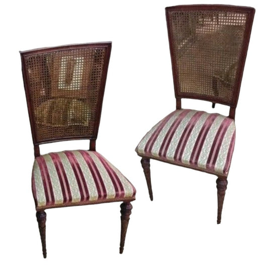 Antique Spanish Chairs with Upholstered Slatted Back, Set of 2