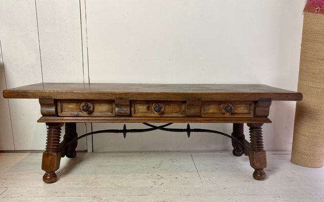 Antique Spanish Coffee Table with Solomonic Legs-WZZ-1255555