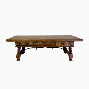 Antique Spanish Coffee Table with Solomonic Legs-WZZ-1255555