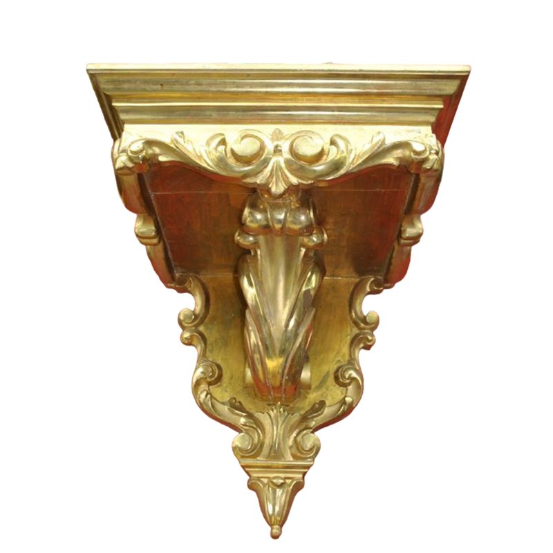 Antique Spanish Gilt Gold Leaf and Carved Wood Ménsulas Wall Stands, Set of 2