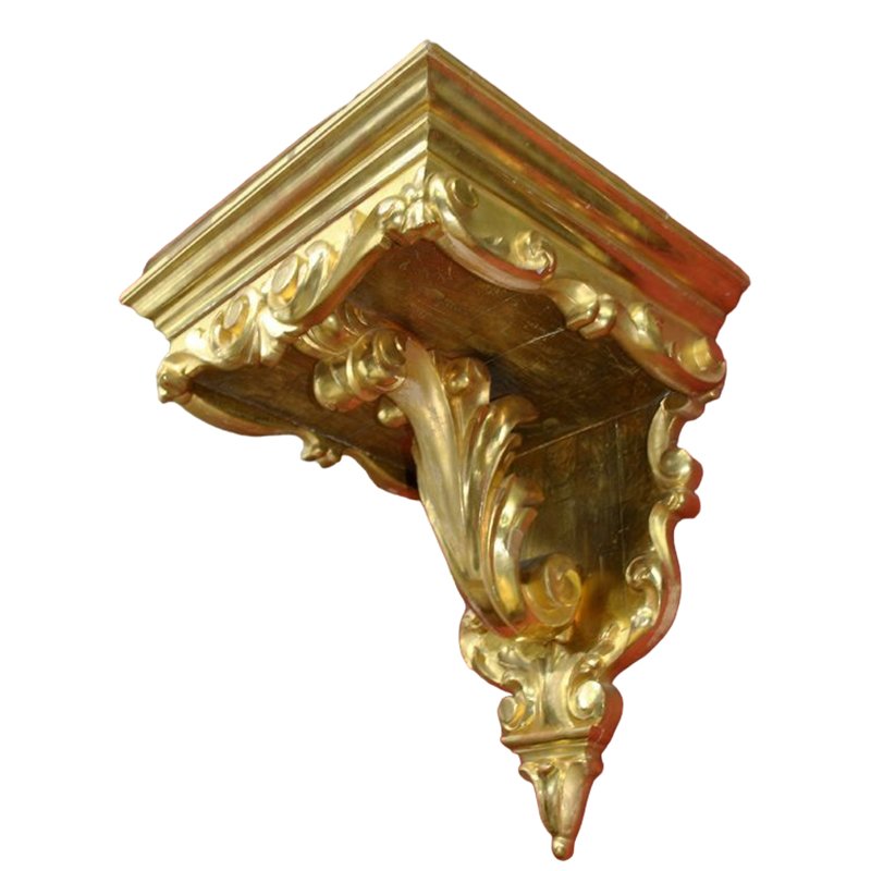 Antique Spanish Gilt Gold Leaf and Carved Wood Ménsulas Wall Stands, Set of 2