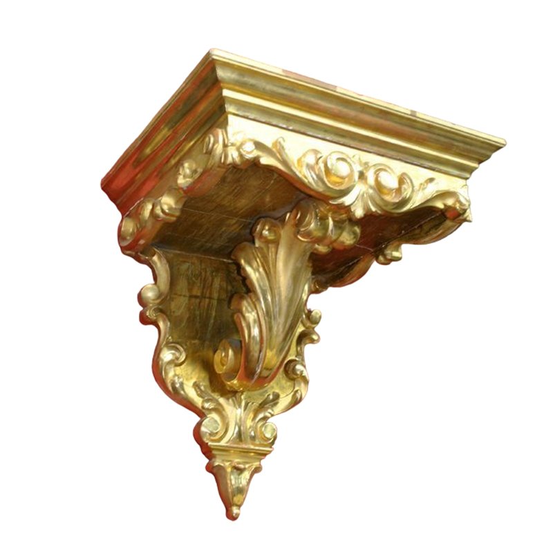 Antique Spanish Gilt Gold Leaf and Carved Wood Ménsulas Wall Stands, Set of 2