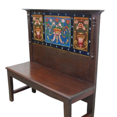 Antique Spanish Hand Painted Backrest Bench-TCS-2014776