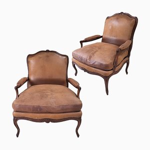 Antique Spanish Leather Upholstered Club Armchairs, Late 19th Century, Set of 2-TCS-1784174