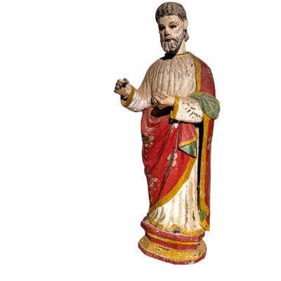 Antique Spanish Religious Saint Figure Hand-Carved in Wood with Remains of Polychrome, 19th Century-TCS-1816425