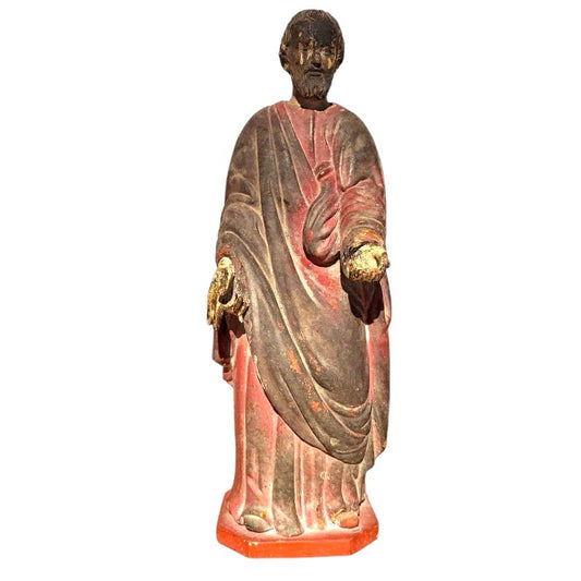 Antique Spanish School Wood Carving of St. Joseph with Polychrome, 19th Century