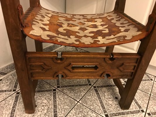 Antique Spanish Throne in Walnut and Skin, 1600s-WQQ-1447168