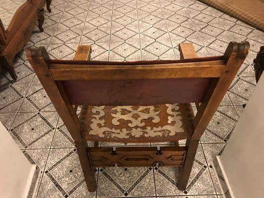 Antique Spanish Throne in Walnut and Skin, 1600s-WQQ-1447168