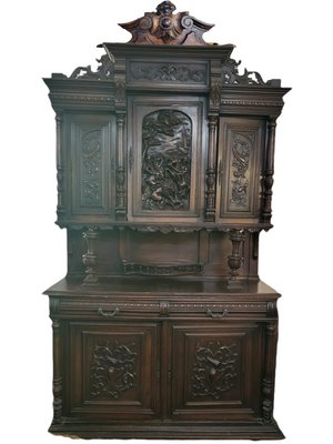 Antique Spanish Walnut Cupboard with Hunting Motif-TCS-1357344