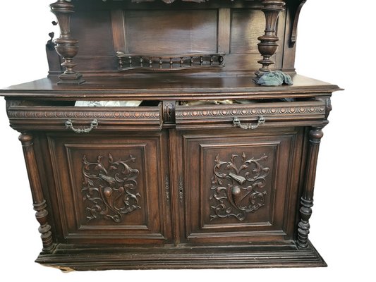 Antique Spanish Walnut Cupboard with Hunting Motif-TCS-1357344