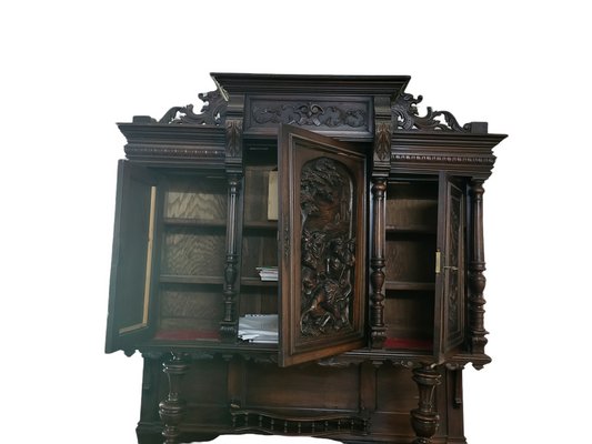 Antique Spanish Walnut Cupboard with Hunting Motif-TCS-1357344