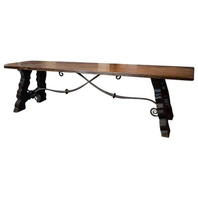 Antique Spanish Wooden Dining Table with Hand-Forged Iron Support-TDA-1376271