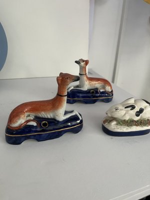 Antique Staffordshire Dogs and Rabbit Inkwell, Set of 3-EAI-2041355