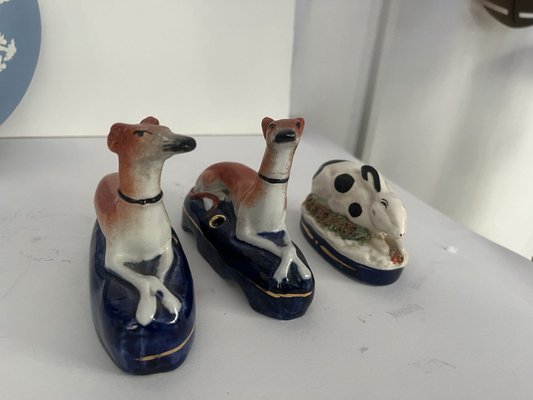 Antique Staffordshire Dogs and Rabbit Inkwell, Set of 3-EAI-2041355