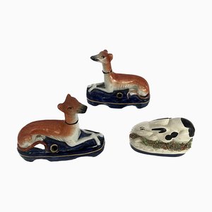 Antique Staffordshire Dogs and Rabbit Inkwell, Set of 3-EAI-2041355