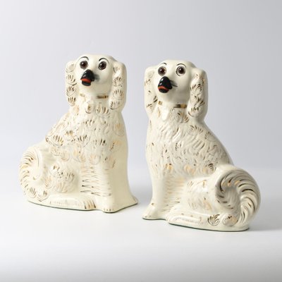 Antique Staffordshire Mantle Dog Figurines with Glass Eyes, 1890s, Set of 2-IXK-1782580