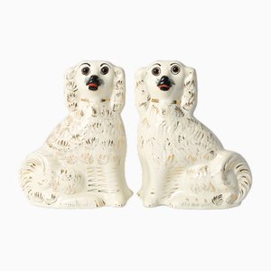 Antique Staffordshire Mantle Dog Figurines with Glass Eyes, 1890s, Set of 2-IXK-1782580