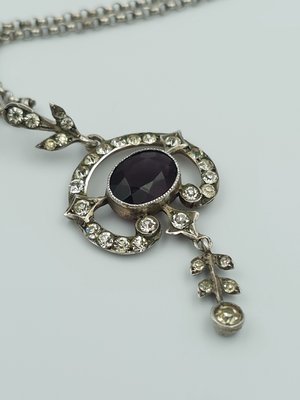 Antique Sterling Silver Pendant with Crystals on Belcher Chain-CYY-2031327