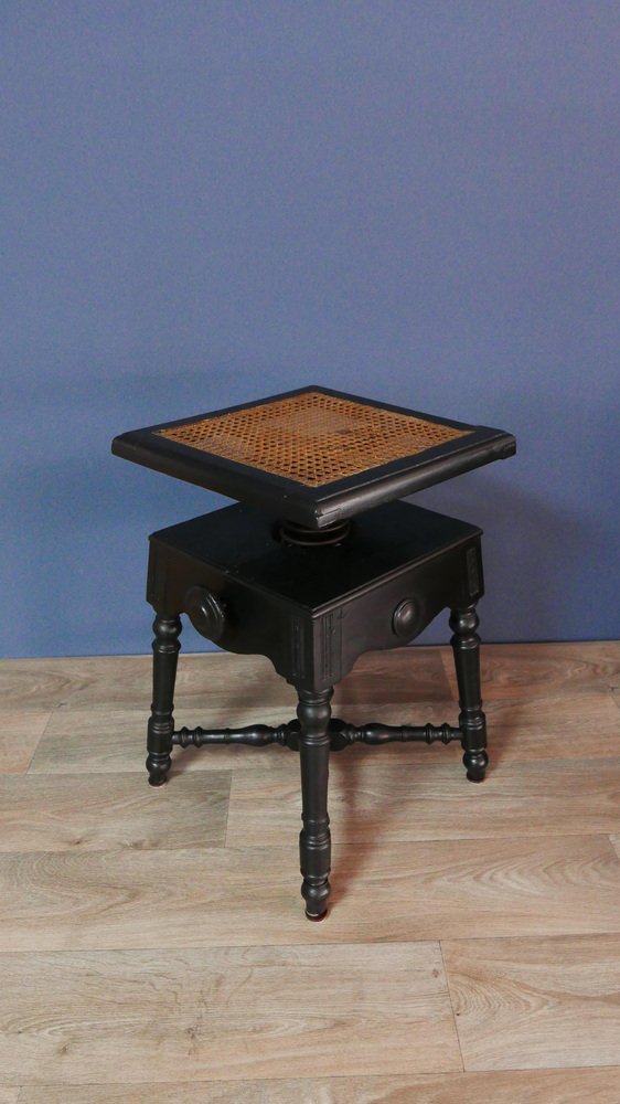 Antique Stool in Oak with Raffia Seat and Cast Iron Frame, 1890s