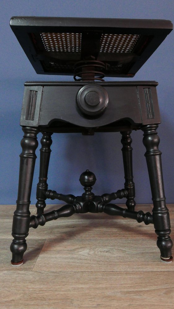 Antique Stool in Oak with Raffia Seat and Cast Iron Frame, 1890s