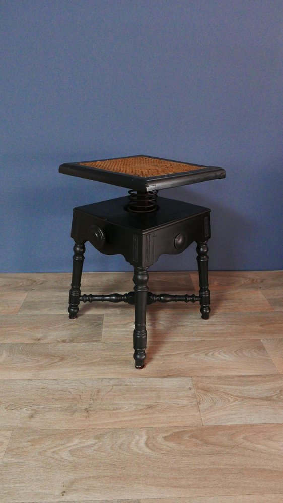 Antique Stool in Oak with Raffia Seat and Cast Iron Frame, 1890s