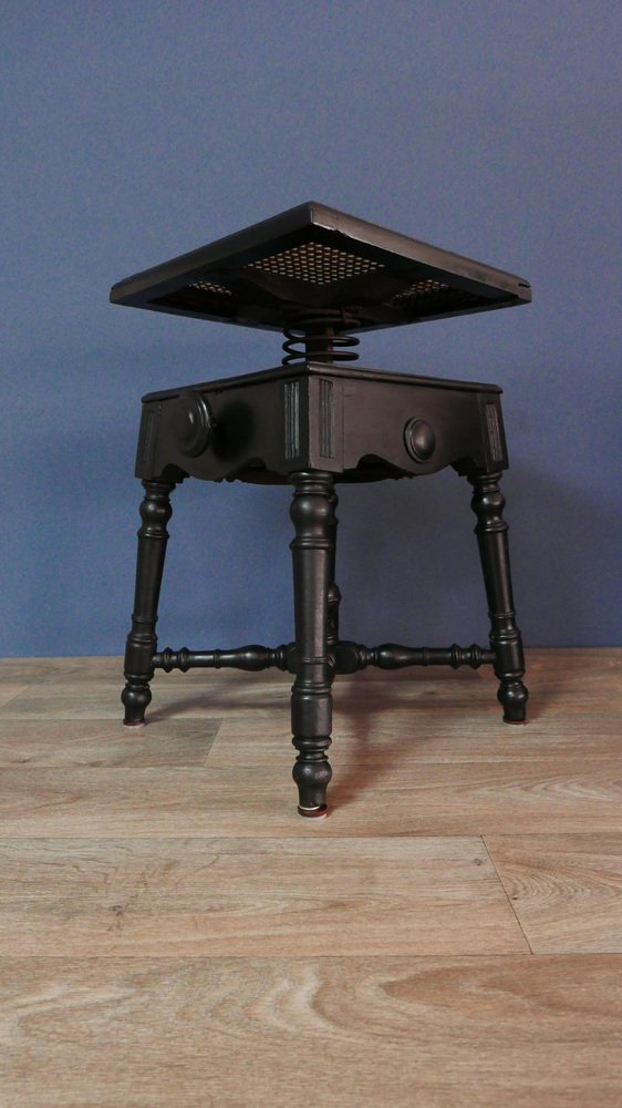 Antique Stool in Oak with Raffia Seat and Cast Iron Frame, 1890s