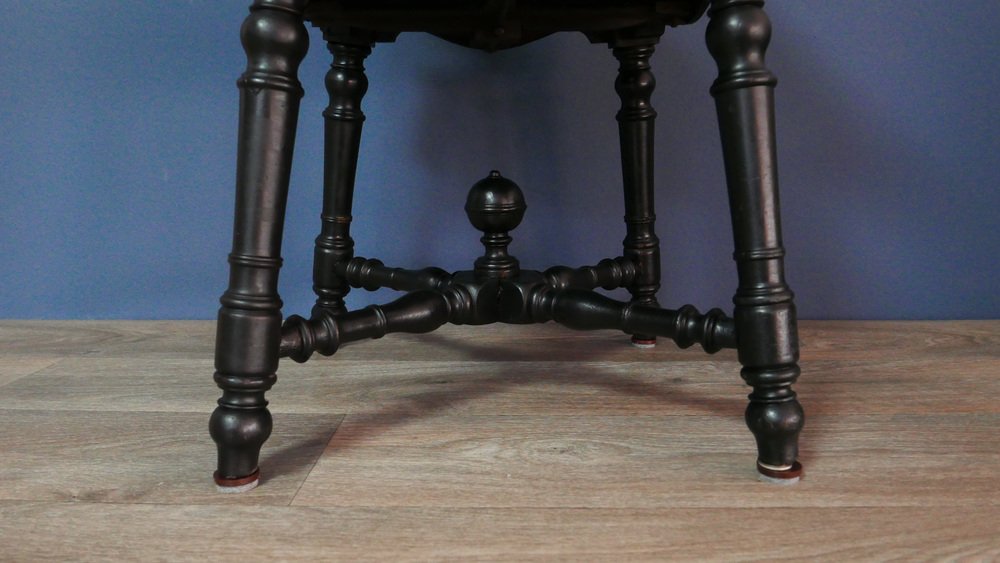 Antique Stool in Oak with Raffia Seat and Cast Iron Frame, 1890s