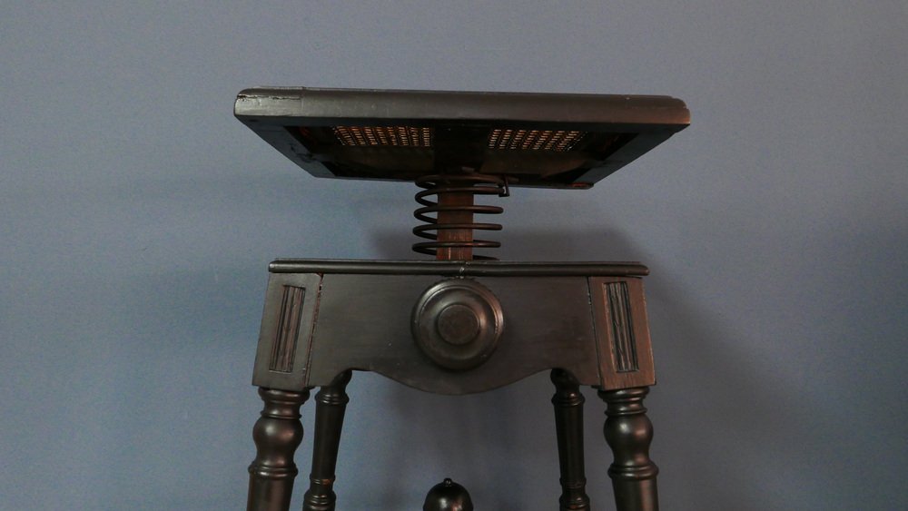 Antique Stool in Oak with Raffia Seat and Cast Iron Frame, 1890s