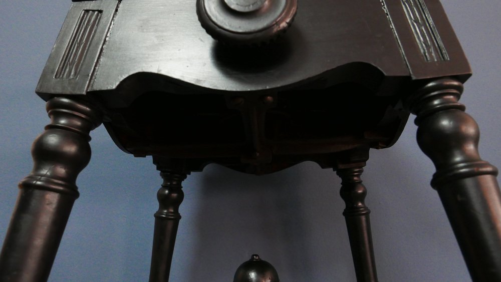 Antique Stool in Oak with Raffia Seat and Cast Iron Frame, 1890s