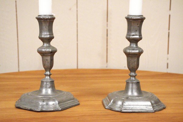 Antique Swedish Baroque Pewter Candlesticks, 1750, Set of 2-UDU-1807808