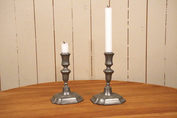 Antique Swedish Baroque Pewter Candlesticks, 1750, Set of 2-UDU-1807808